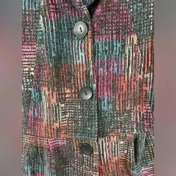 Ali Miles brushed knit peplum jacket size Large 3/4 bell sleeves artsy colorful - Picture 2 of 8